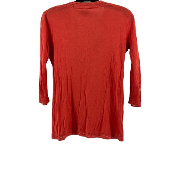 Talbots Petites Women's Orange Long Sleeve V Neck Knit Top Blouse Shirt Size PS - Picture 3 of 9